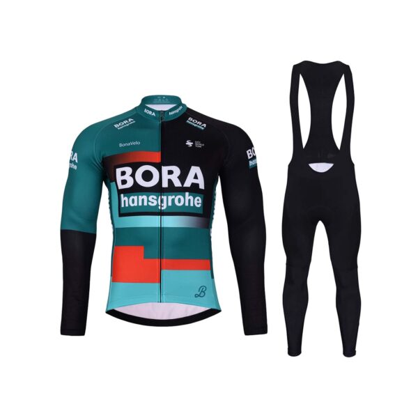 Zimní dres na kolo a zimní cyklistické kalhoty Bora-Hansgrohe 2023